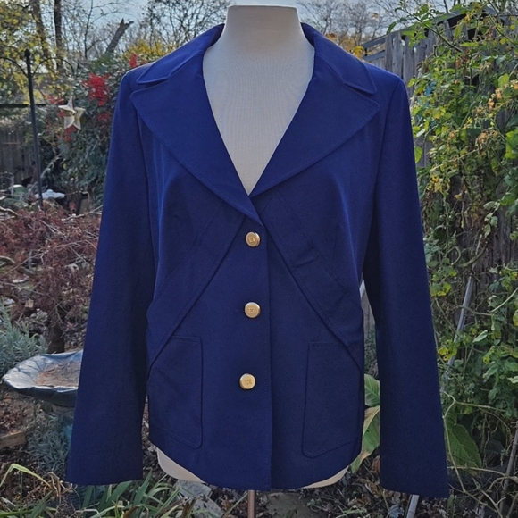 Escada Women´s Blue Gold Button Blazer Jacket size 14